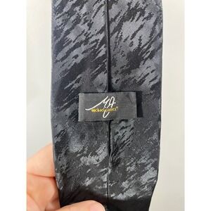 Michael James Mens Tie Black Charcoal Gray Abstract Jacquard Polyester USA Made